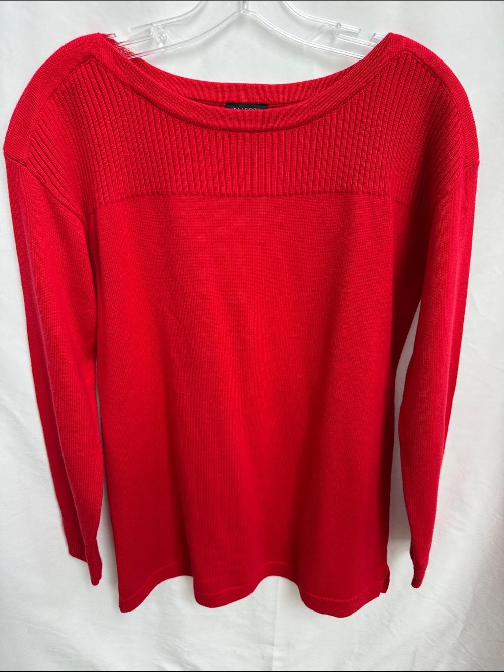 Talbots Red Tunic Ribbed Yoke Sweater Slits on Sides at Bottom